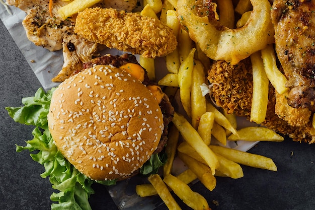 junk food includes burgers french fries fried chicken and beer