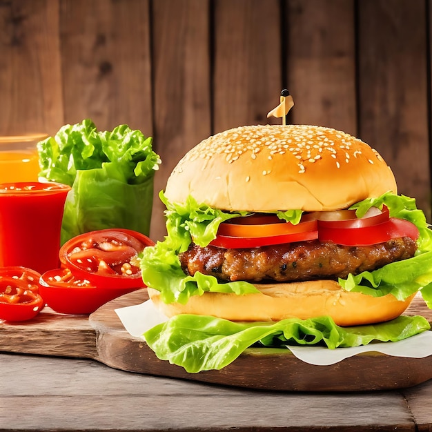 junk food Italian burger pizza pasta with fresh tomato lemon salat generated by AI