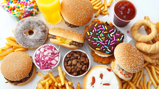 Photo junk food on white all fast food collection set isolated on white background generative ai