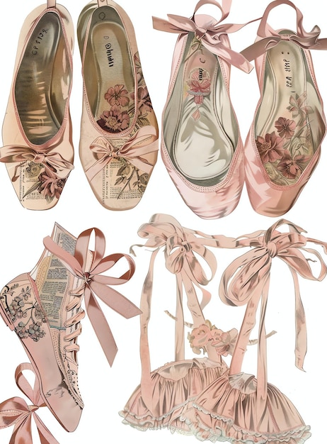 雑誌のラベル バレエ靴 ヴィンテージスタイル 印刷可能な雑誌の装飾