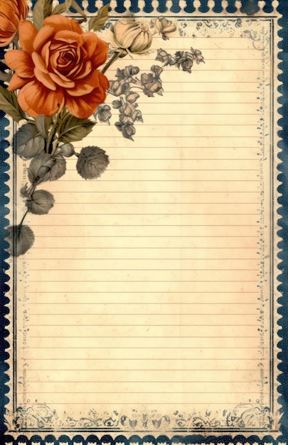 junk journal lined page vintage background lined paper minimalist victorian flower border