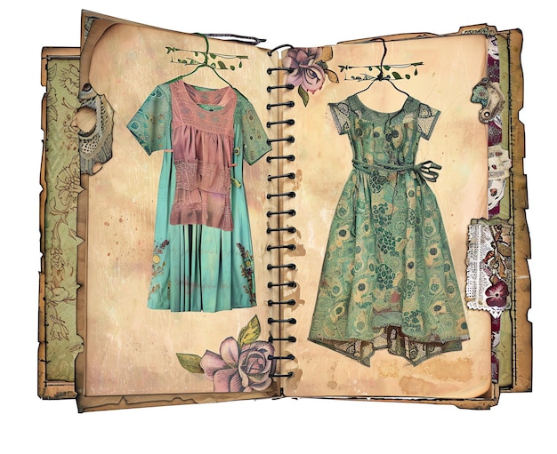 Junk journal paper boho clothes Vintage style printable junk journal double pages
