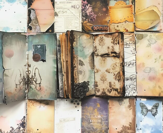 Junk journal paper books Vintage style printable junk journal double pages