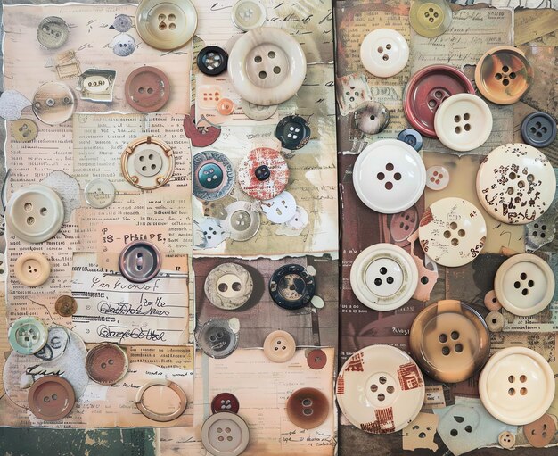 Junk journal paper Buttons Vintage style printable junk journal double pages