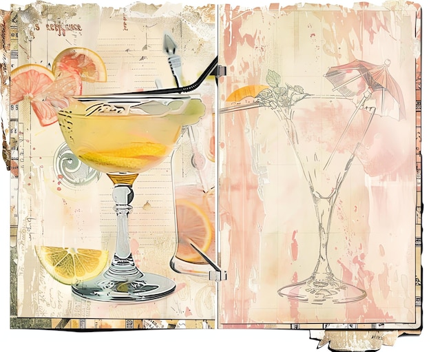 Photo junk journal paper cocktail vintage style printable junk journal double pages