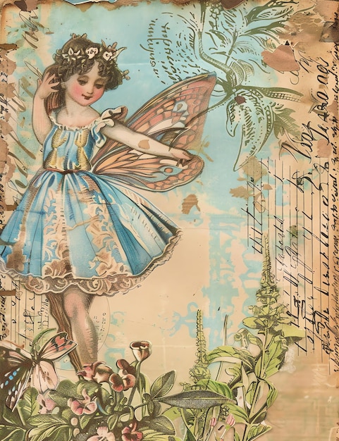 Junk journal paper fairy girl Vintage style printable junk journal page