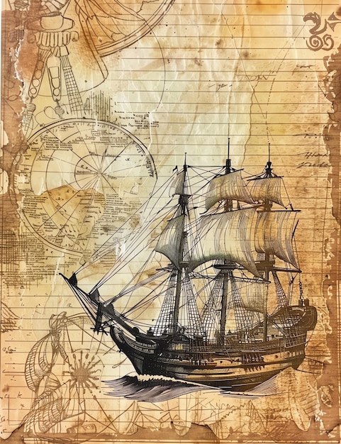 Junk journal paper ship Vintage style printable junk journal page