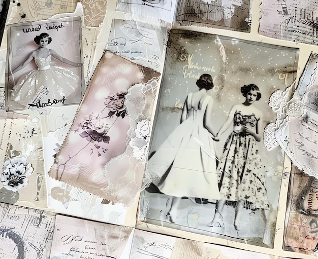 Junk journal papier Chiffon jurk Vintage stijl drukbare junk journal dubbele pagina's