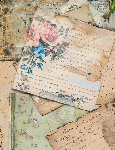 Junk journal papier vintage postkaarten met verweerde randen Vintage stijl drukbare junk journal