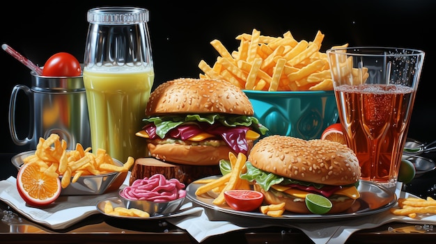 Junkfood HD 8K behang Stock Fotografische afbeelding