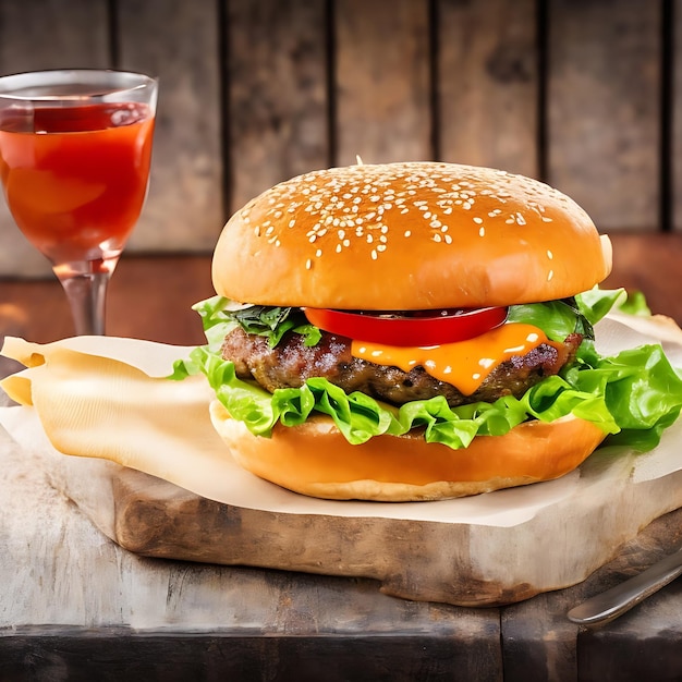 junkfood Italiaanse hamburgerpizzapasta met verse tomaat-citroensalat gegenereerd door AI