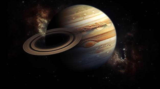 Jupiter and Saturn meet in the space solar system Generative Ai
