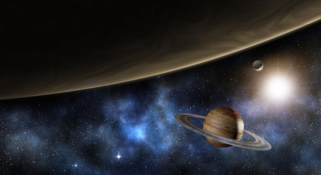木星土星と天の川の 3 d イラストレーション