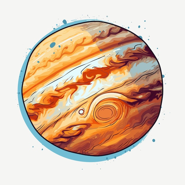 jupiter solar system fantasy graphical style On white background watercolor Illustration