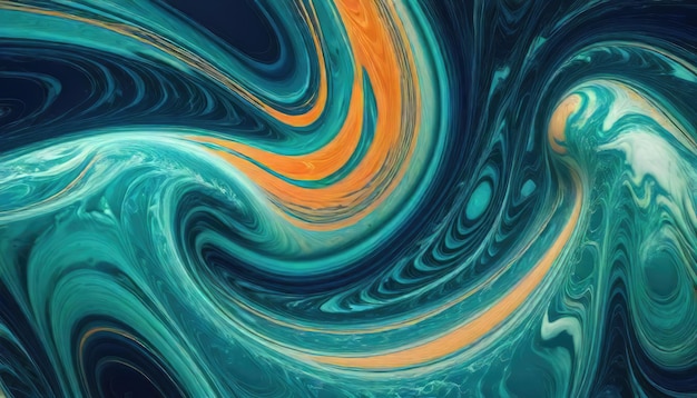 Jupiters Stormy Beauty Mesmerizing Abstract Wallpaper in Deep Sea Blue Caribbean Green and Papay