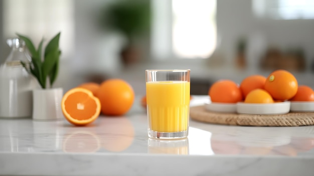 jus d'orange en sinaasappelen op tafel in keukenruimte