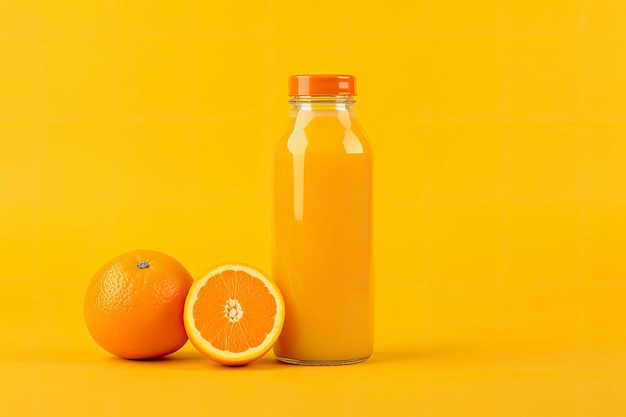 Jus d'orangefles op oranje achtergrond