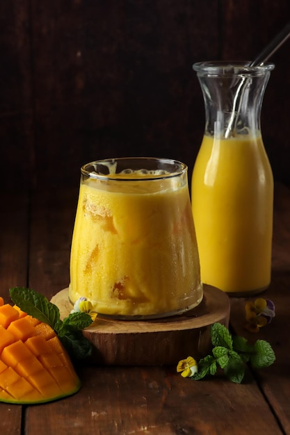 Jus mangga yoghurt or Yoghurt mango ice juice in a glass