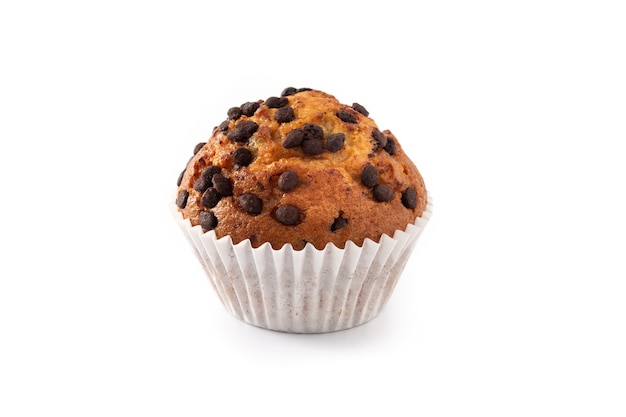 Just baked chocolate muffin isolated on white background