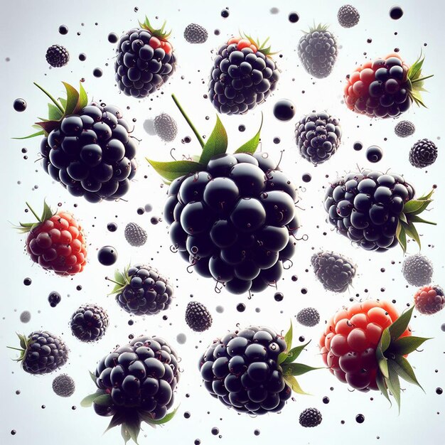 just blackberries floating in the air with white background