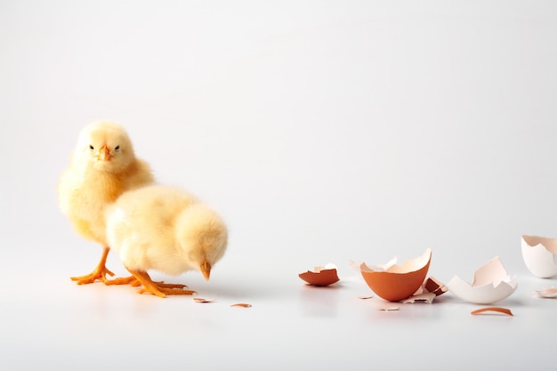 Just the born chickens on a white background.