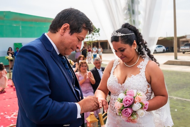 Just married 40yearold couple husband puts a ring on his wife