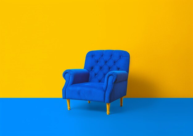 Just one blue classic chair on a yellow background