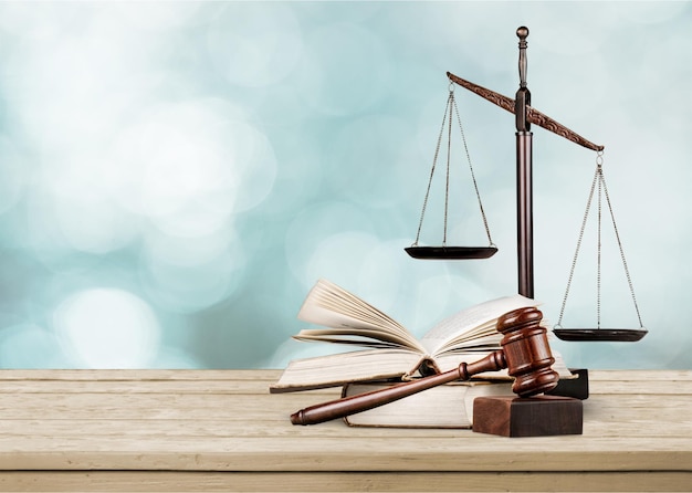 Justice Scales, gavel and books, law and justice concept