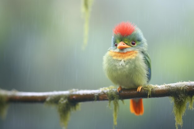 Photo juvenile quetzal in cool mistladen air