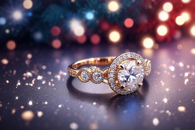 Juwelen diamanten ring met abstracte feestelijke glitter kerstfeest textuur achtergrond