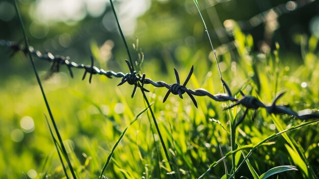 The Juxtaposition of Barbed Wire Eerie Tension Amidst Serene Scenery AR 169