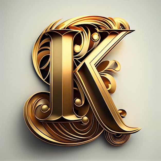 K letter in a golden monogram relief generative AI