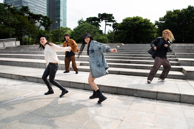 K-pop stylish people in urban scene