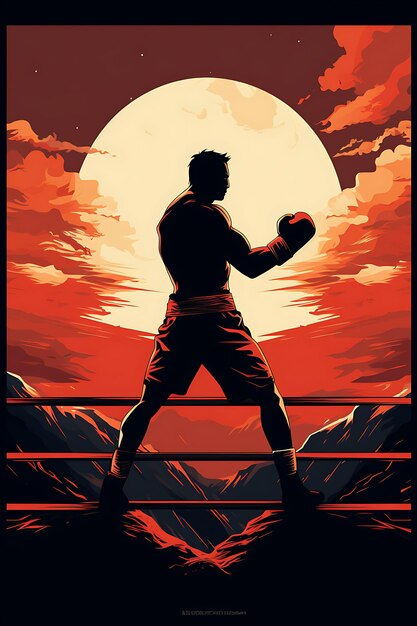 Foto k1 boxing strength and determination donkere en intense color sch flat 2d sport art poster
