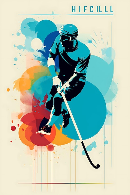 Photo k1 field hockey skill and precision cool and refreshing color s flat 2d sport art poster