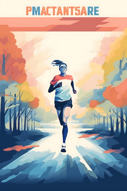 Foto k1 half marathon uithoudingsvermogen en prestatie subtle pastel kleur flat 2d sport art poster