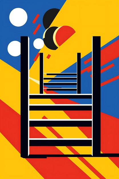 Photo k1 hurdles overcoming obstacles bold primary colors scheme geom flat 2d sport art poster