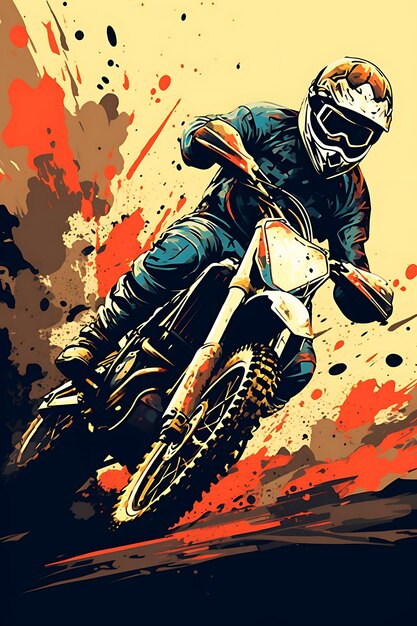 Photo k1 motorcross race thrill and action bold and vibrant color pal flat 2d sport art poster