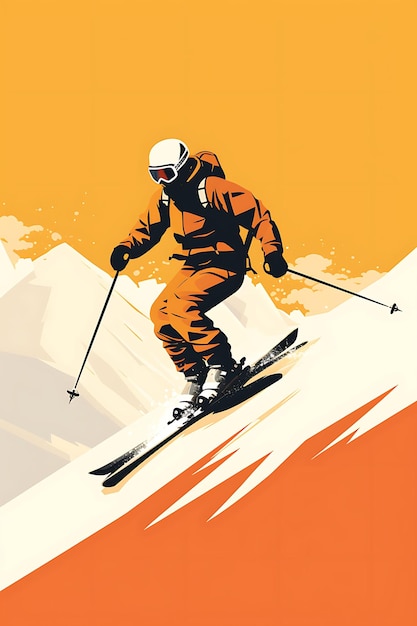 Photo k1 skiing grace and control warm and earthy color scheme minima flat 2d sport art poster