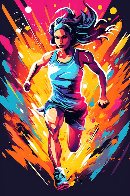 K1 Sprinting Explosive Energy Vibrant Neon Color Scheme Graffit Flat 2D Sport Art Poster