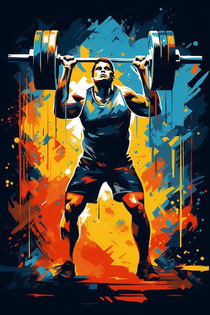 Foto k1 weightlifting power and discipline monochromatic color scheme flat 2d sport art poster
