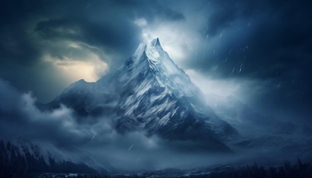 K2 Mountain in heavy storm in the night