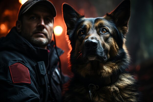 Photo k9 police officer and their loyal police dog in action generative ai