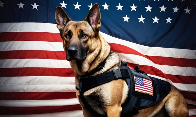 K9 Veterans day USA national flag