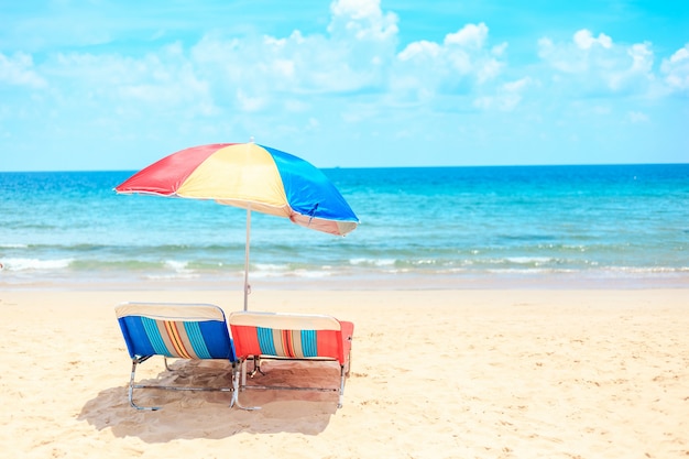 Ka-ron Beach at Phuket , Thailand. White sand beach with beach umbrella. Summer, Travel, Vacation an