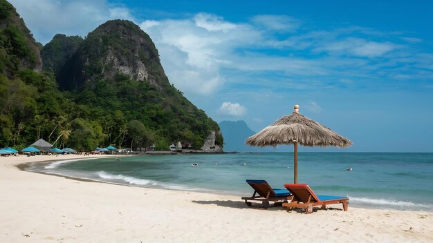 Photo ka ron beach at phuket thailand white sand beach with beach umbrella