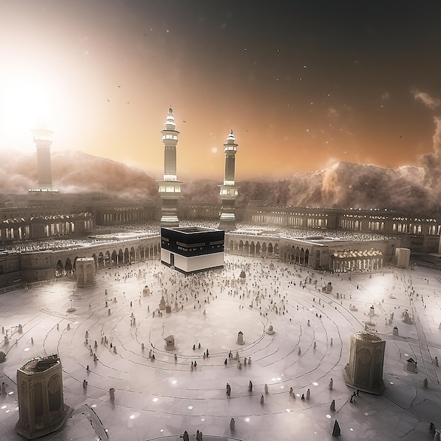 Photo kaaba mecca photo painting realistic style background