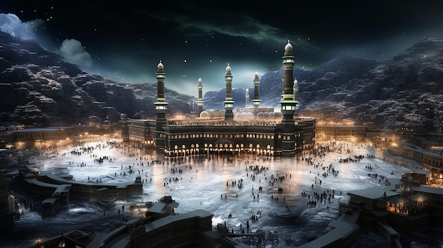 kaaba in mecca saudi arabia at night