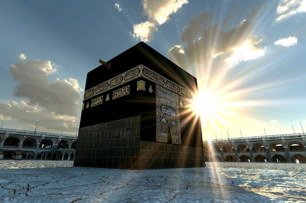 Kaaba Mekka hemels licht schijnt op het van de hemelen pastel schilderij stijl