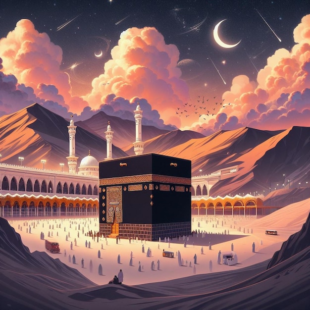 Kaaba Mekka Sand Muslimah Echt beroemd gebouw landschap